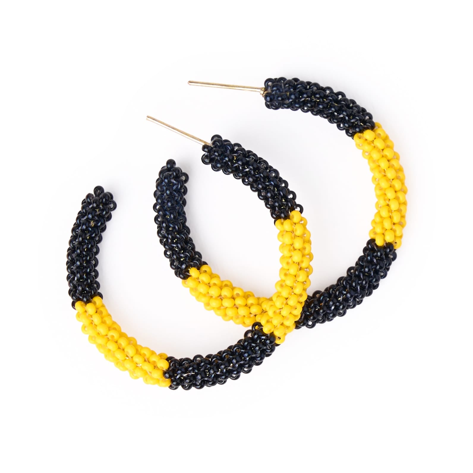 Game Day Beaded Color Block Hoop Earrings Black + Yellow Wholesale