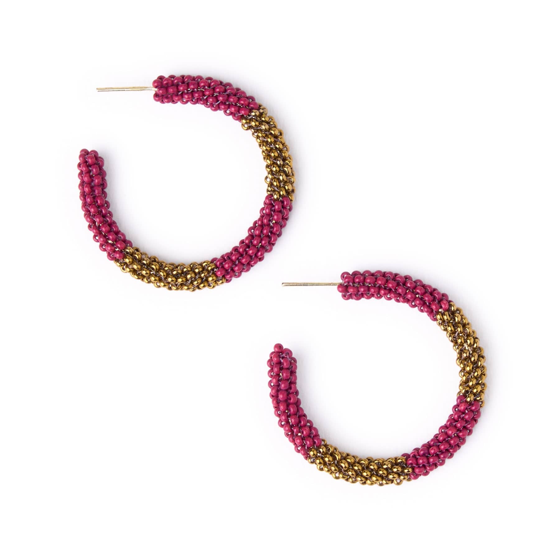 Game Day Beaded Color Block Hoop Earrings Garnet + Gold Wholesale