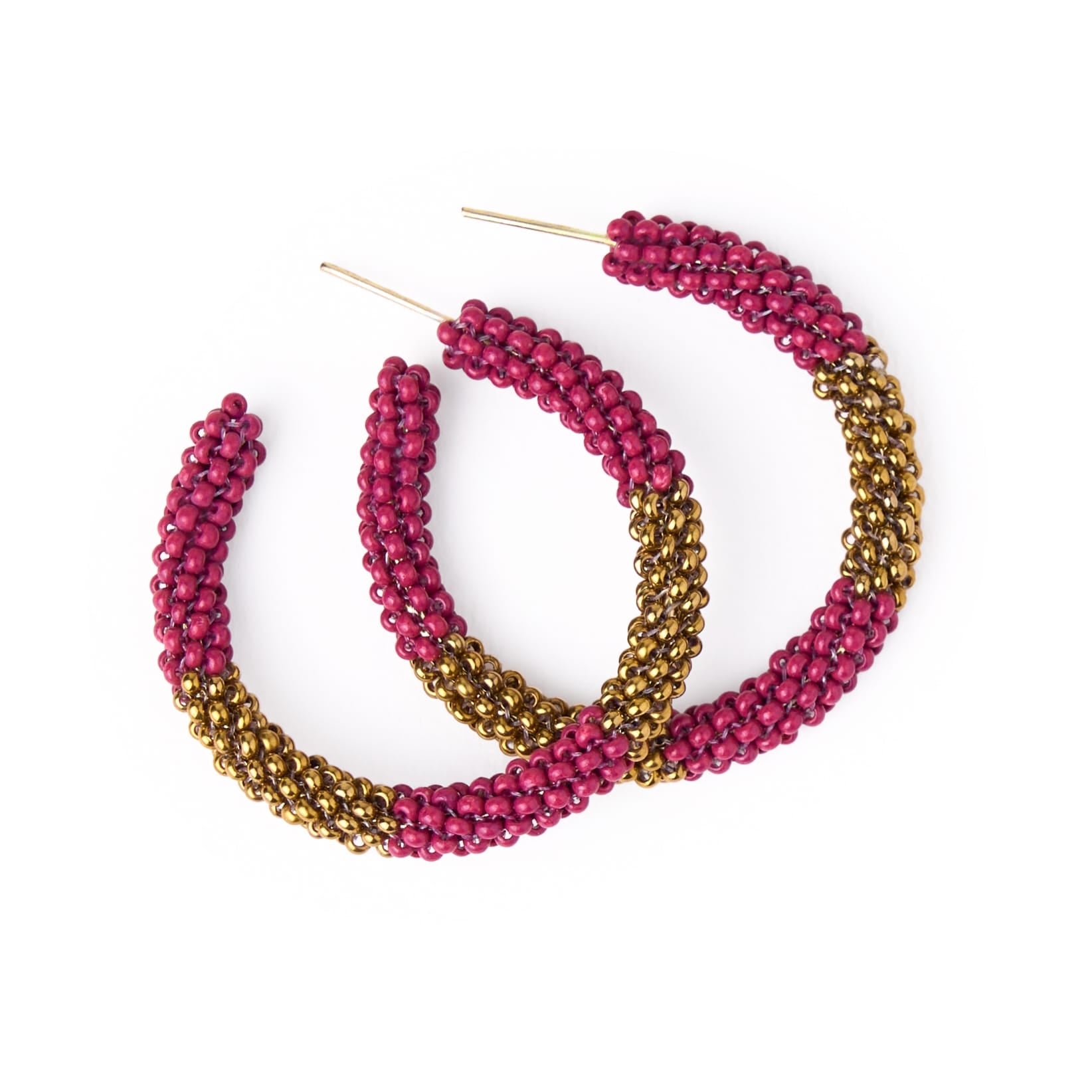 Game Day Beaded Color Block Hoop Earrings Garnet + Gold Wholesale