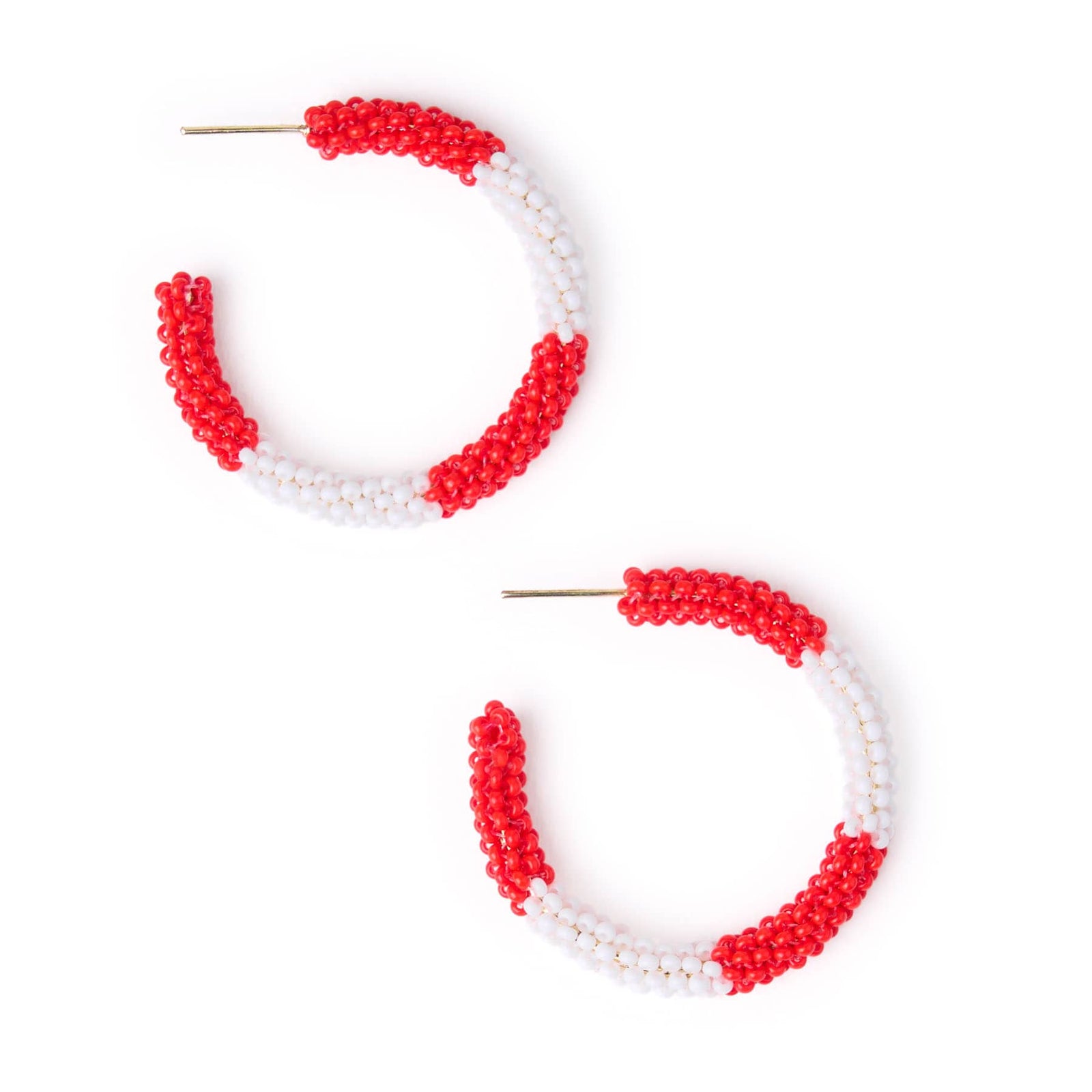 Game Day Beaded Color Block Hoop Earrings Red + White Wholesale