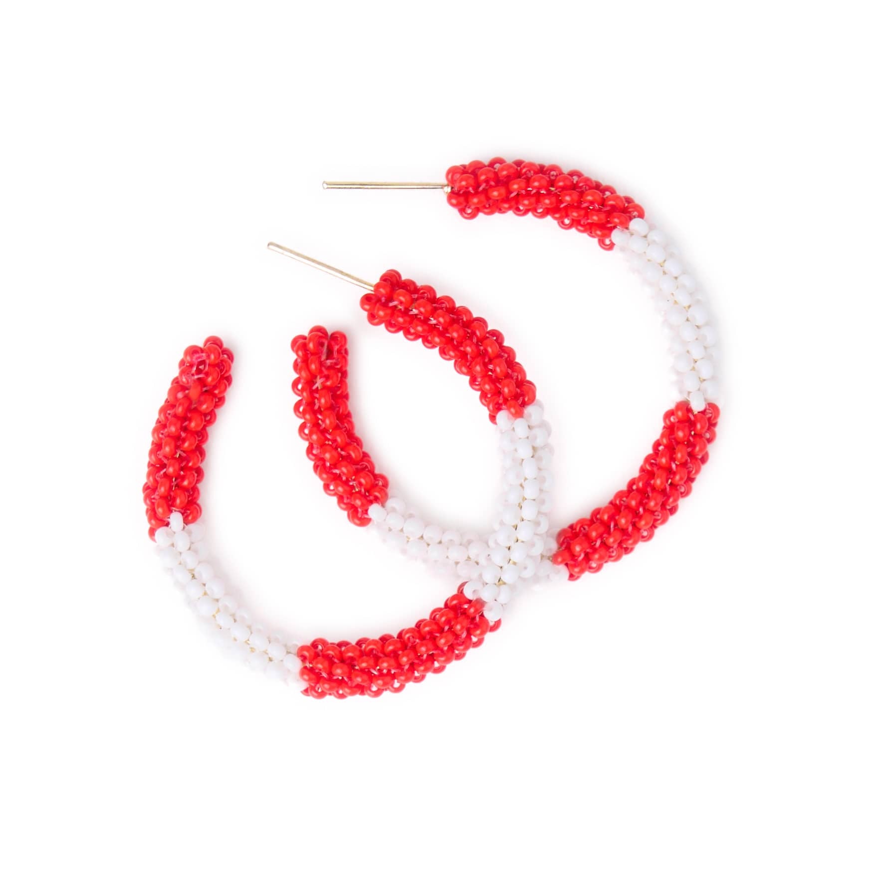 Game Day Beaded Color Block Hoop Earrings Red + White Wholesale