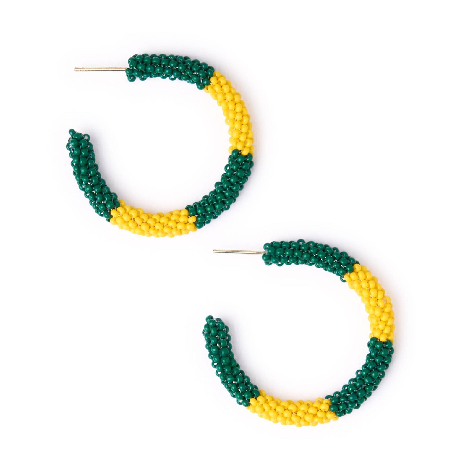 Game Day Beaded Color Block Hoop Earrings Green + Yellow Wholesale