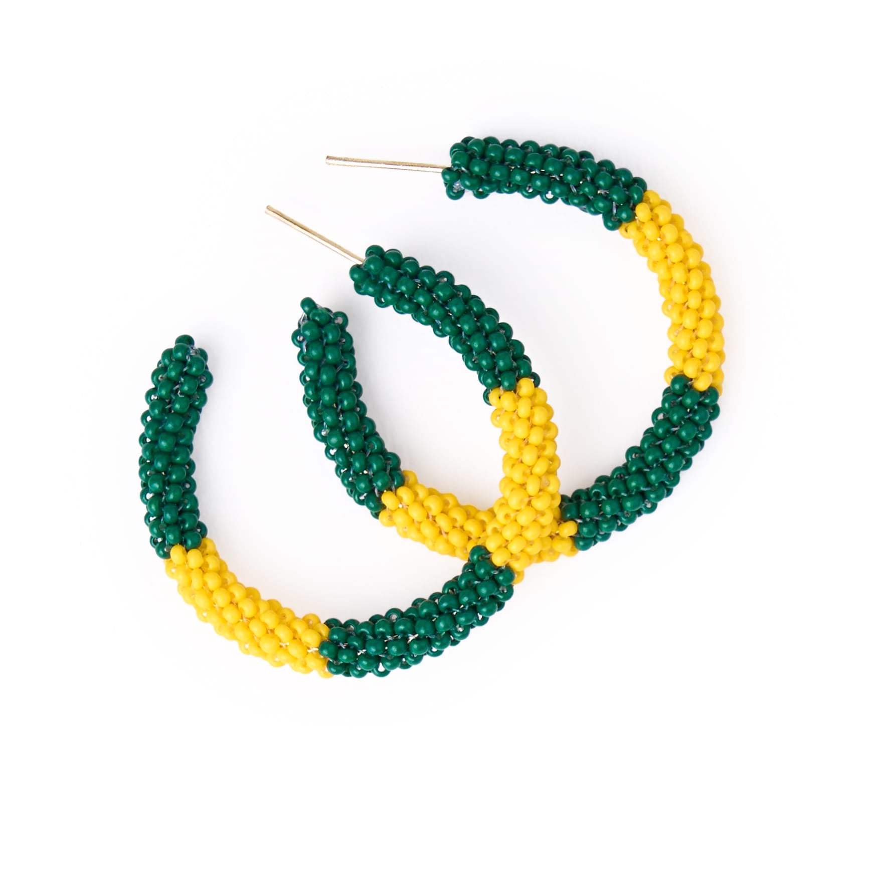 Game Day Beaded Color Block Hoop Earrings Green + Yellow Wholesale
