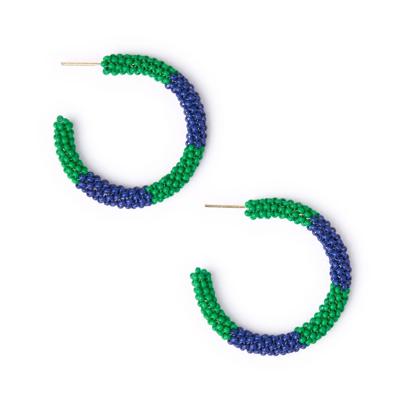 Game Day Beaded Color Block Hoop Earrings Navy + Green Wholesale