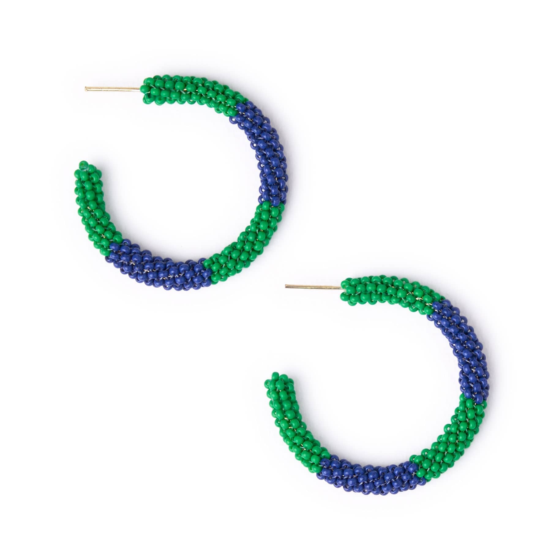 Game Day Beaded Color Block Hoop Earrings Navy + Green Wholesale