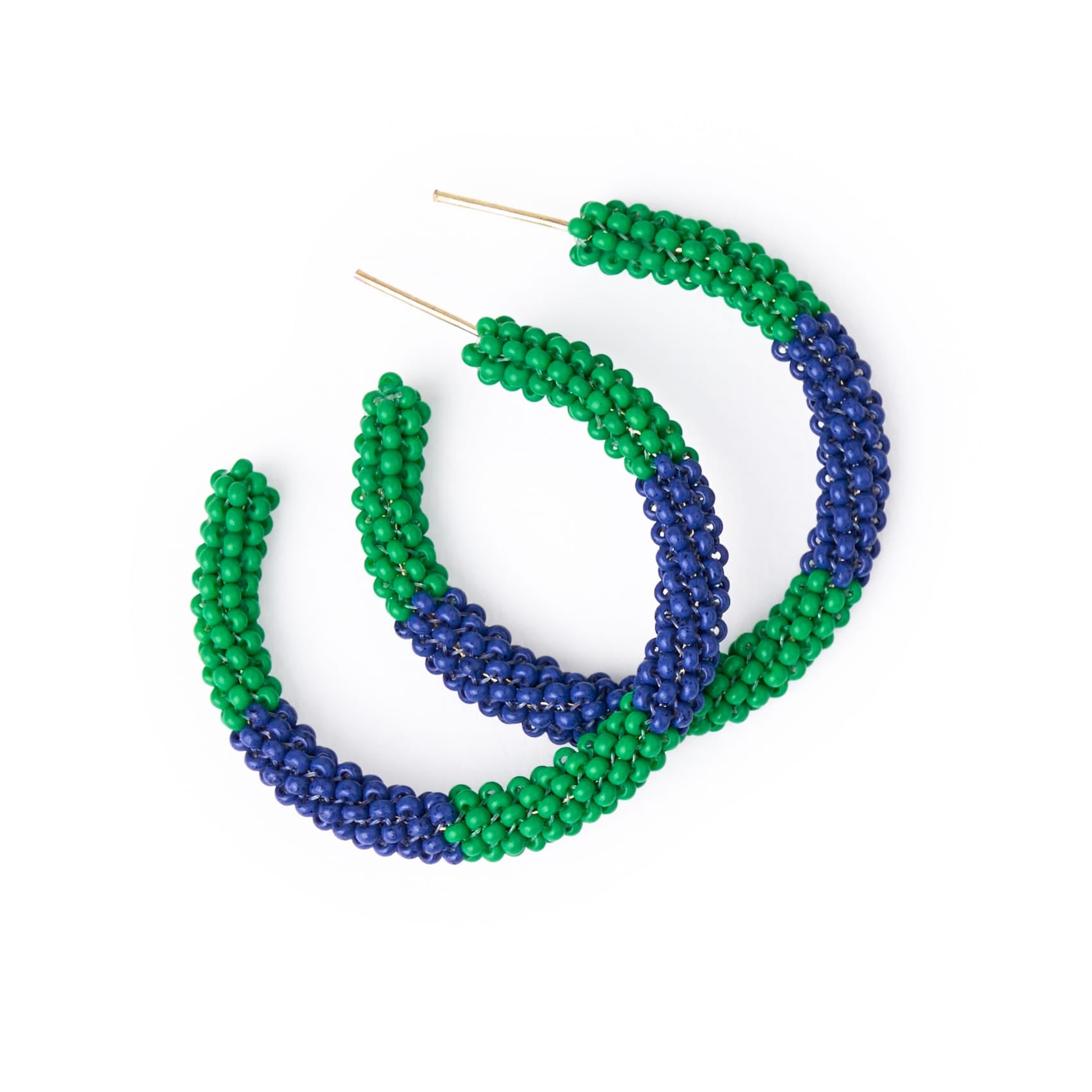 Game Day Beaded Color Block Hoop Earrings Navy + Green Wholesale