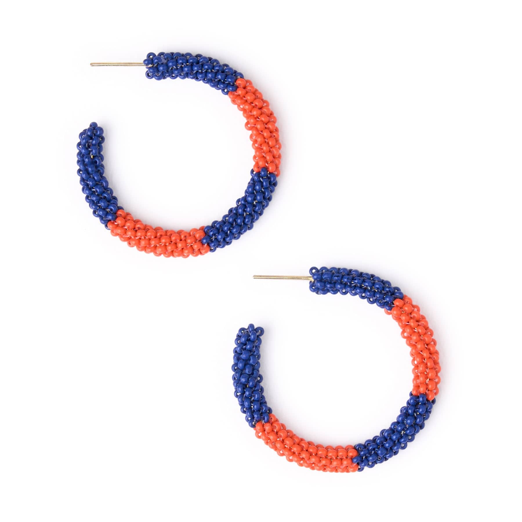 Game Day Beaded Color Block Hoop Earrings Navy + Orange Wholesale