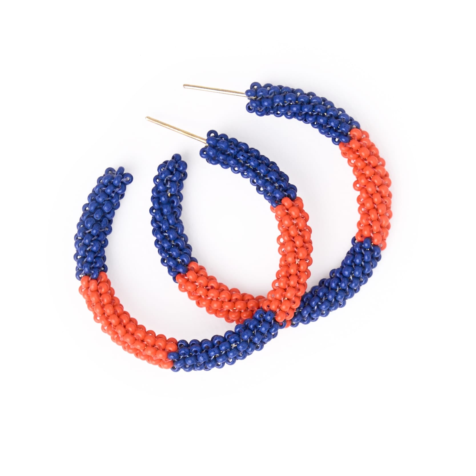 Game Day Beaded Color Block Hoop Earrings Navy + Orange Wholesale