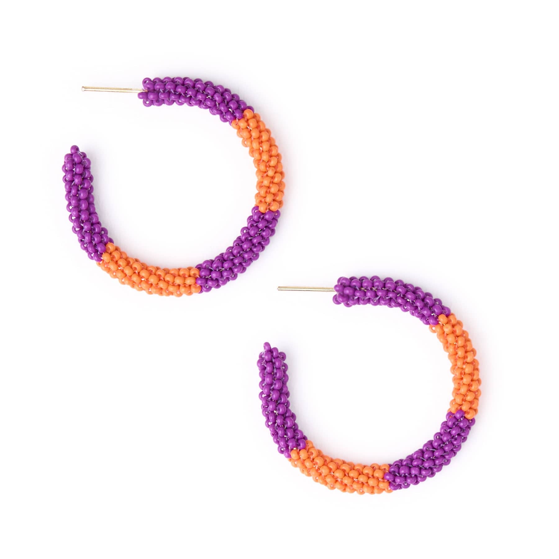 Game Day Beaded Color Block Hoop Earrings Purple + Orange Wholesale
