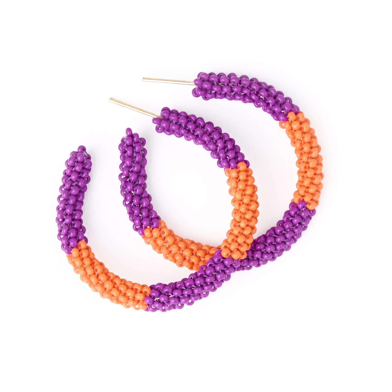 Game Day Beaded Color Block Hoop Earrings Purple + Orange Wholesale