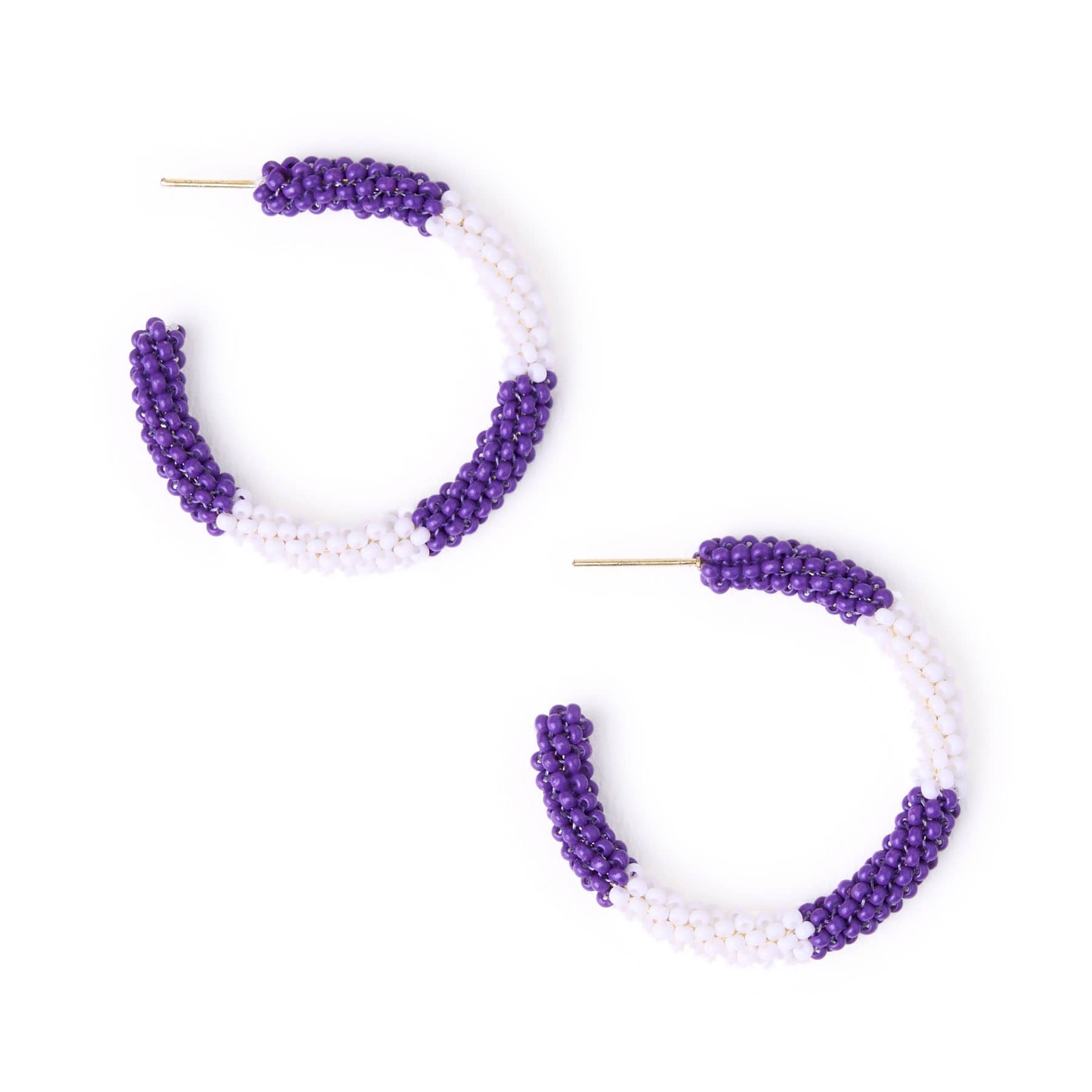 Game Day Beaded Color Block Hoop Earrings Purple + White Wholesale