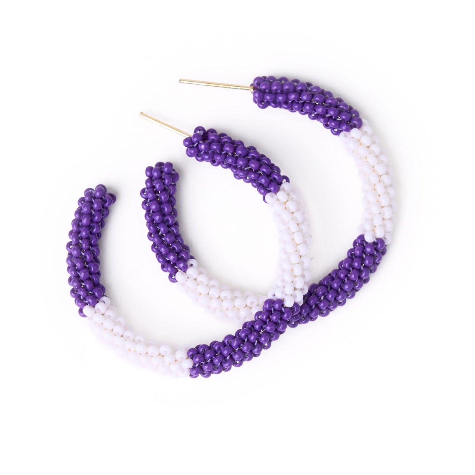 Game Day Beaded Color Block Hoop Earrings Purple + White Wholesale