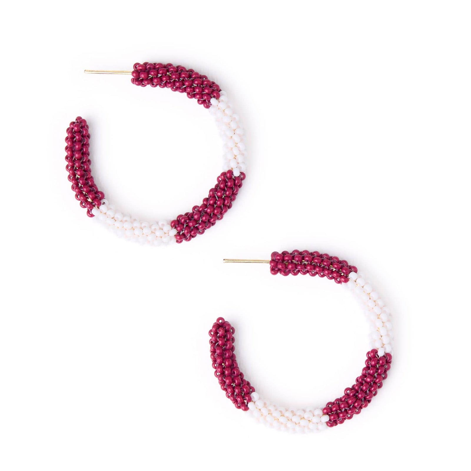 Game Day Beaded Color Block Hoop Earrings Maroon + White Wholesale