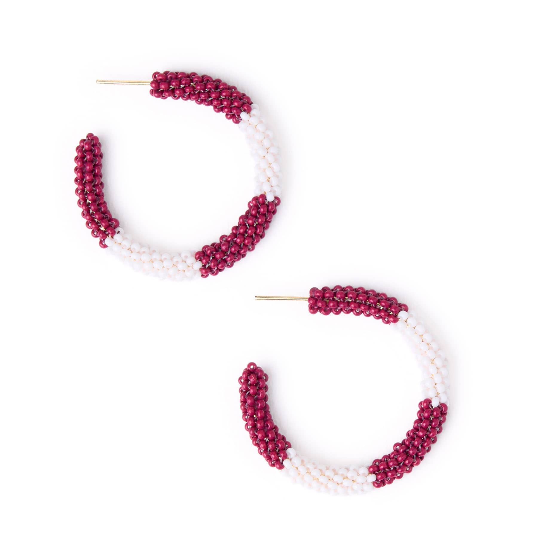 Game Day Beaded Color Block Hoop Earrings Maroon + White Wholesale