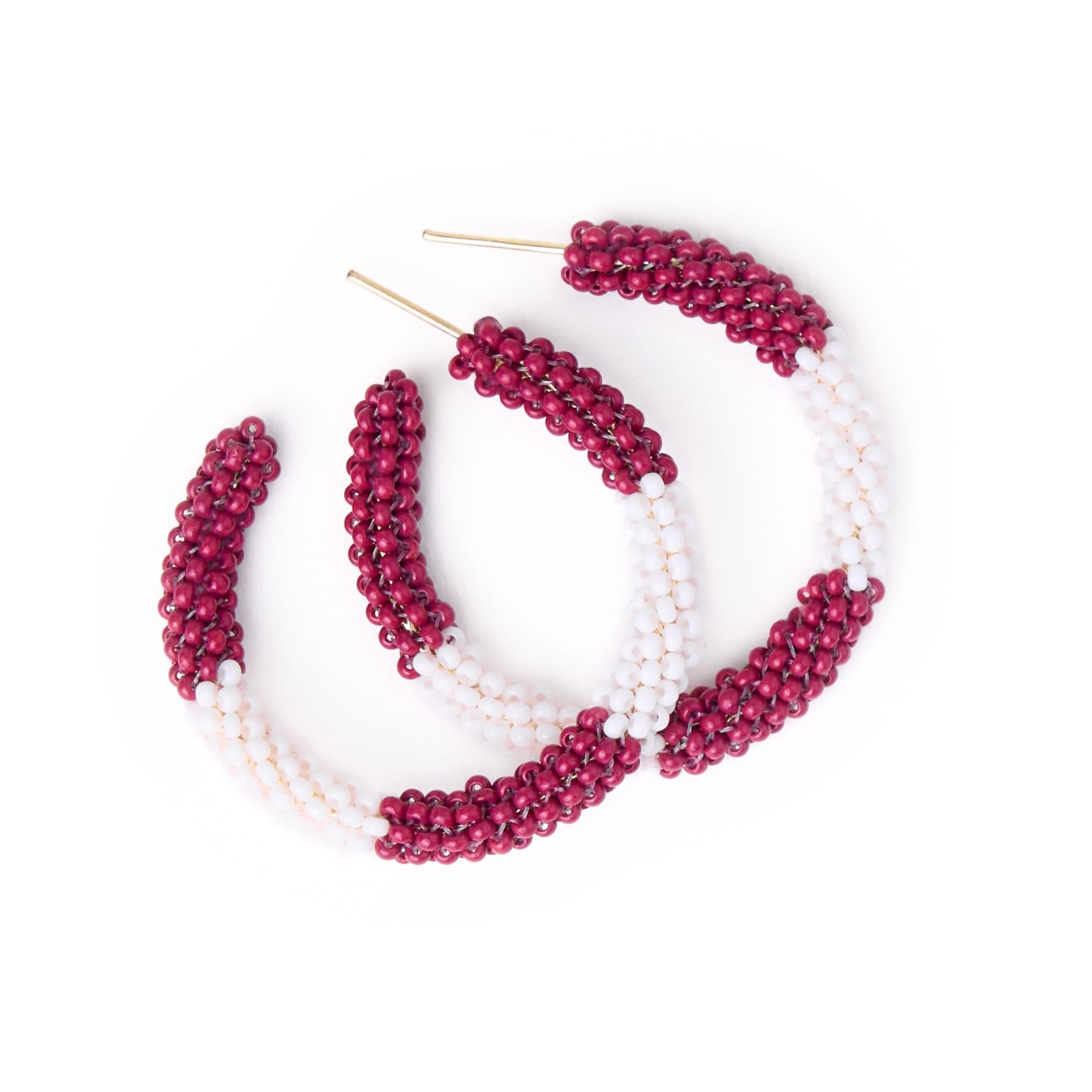 Game Day Beaded Color Block Hoop Earrings Maroon + White Wholesale