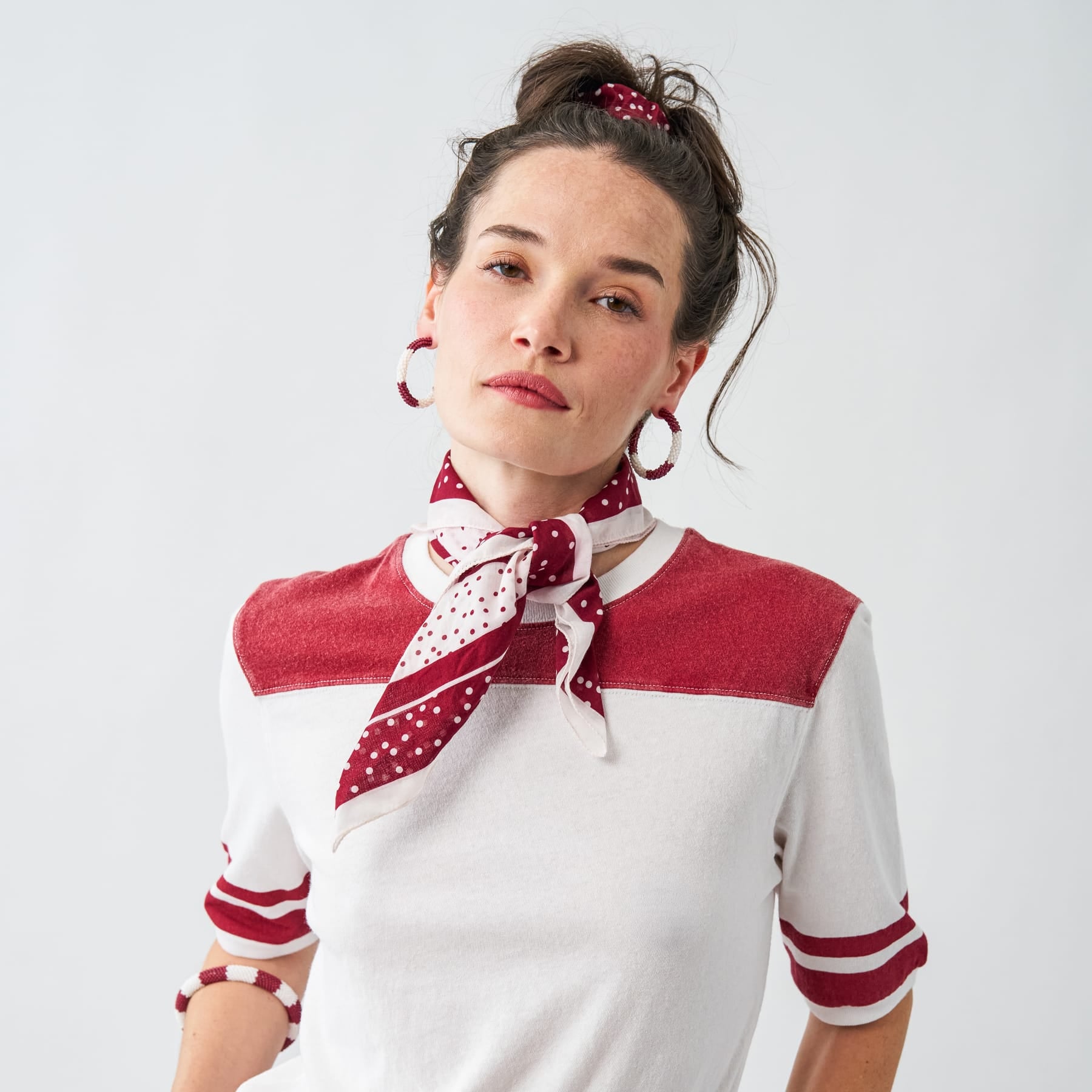 Game Day Beaded Color Block Hoop Earrings Maroon + White Wholesale