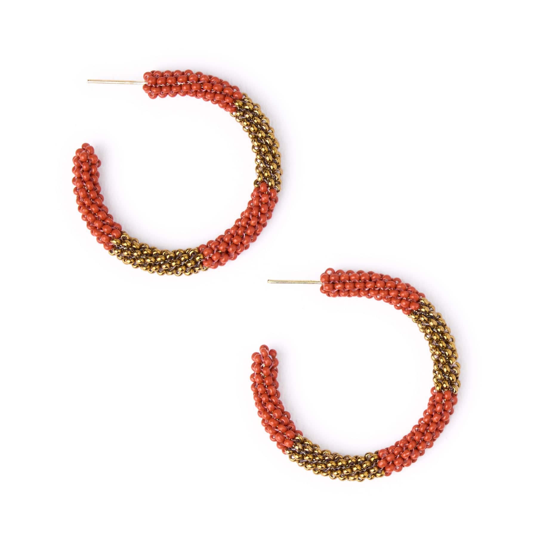 Game Day Beaded Color Block Hoop Earrings Burnt Orange + Gold Wholesale