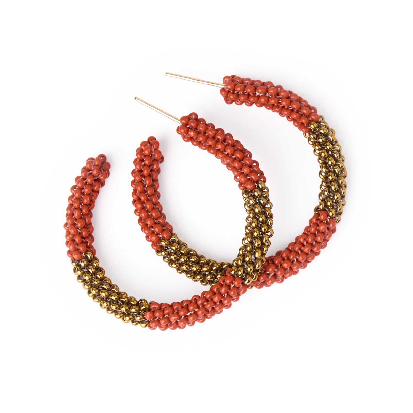 Game Day Beaded Color Block Hoop Earrings Burnt Orange + Gold Wholesale