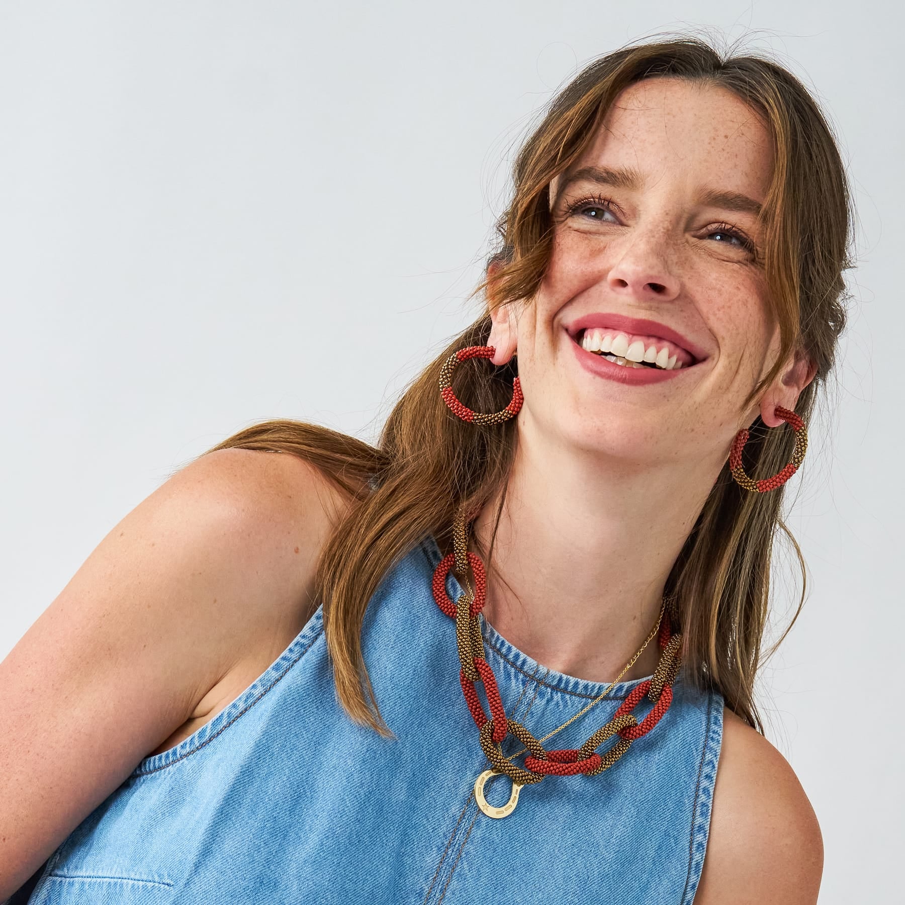 Game Day Beaded Color Block Hoop Earrings Burnt Orange + Gold Wholesale