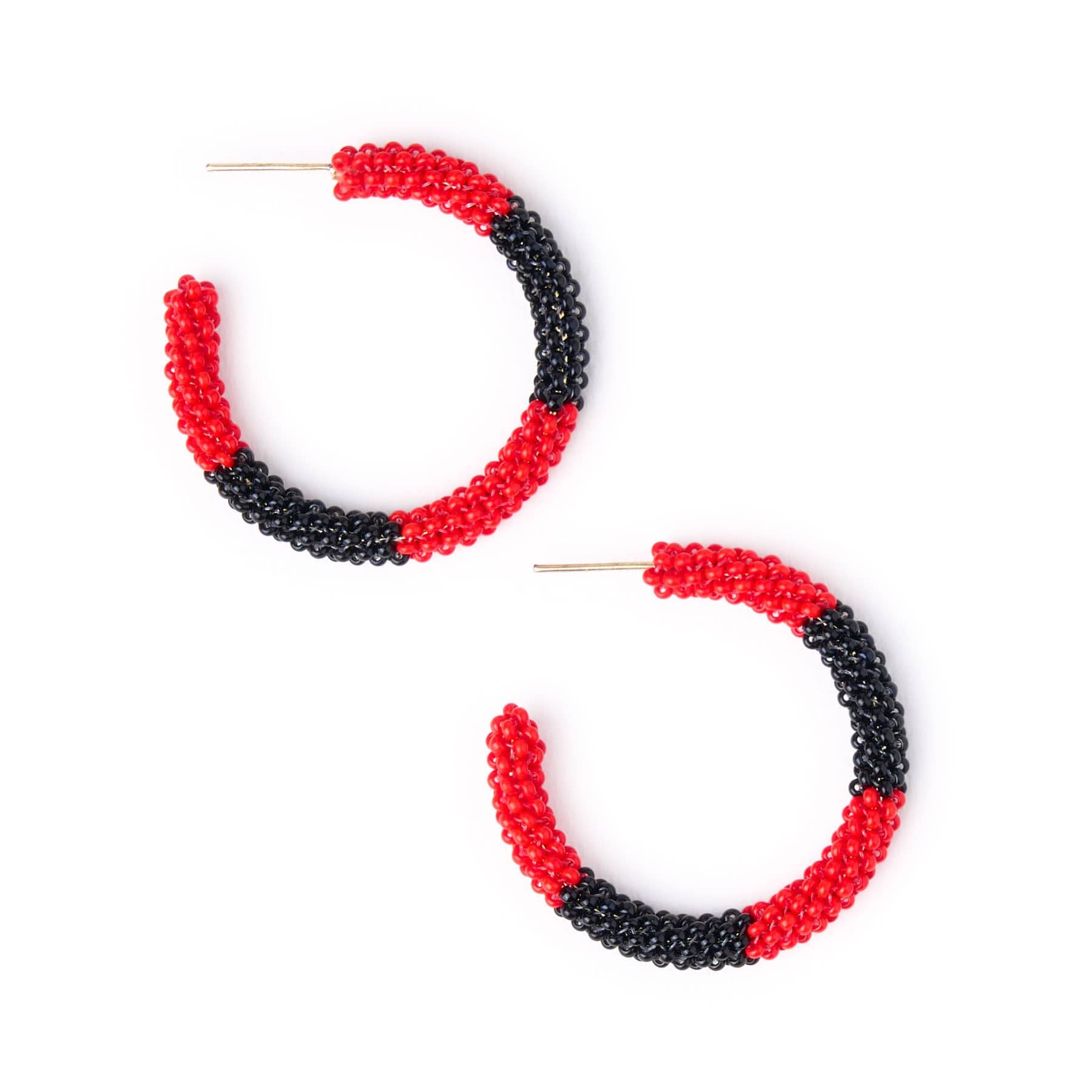 Game Day Beaded Color Block Hoop Earrings Red + Black Wholesale