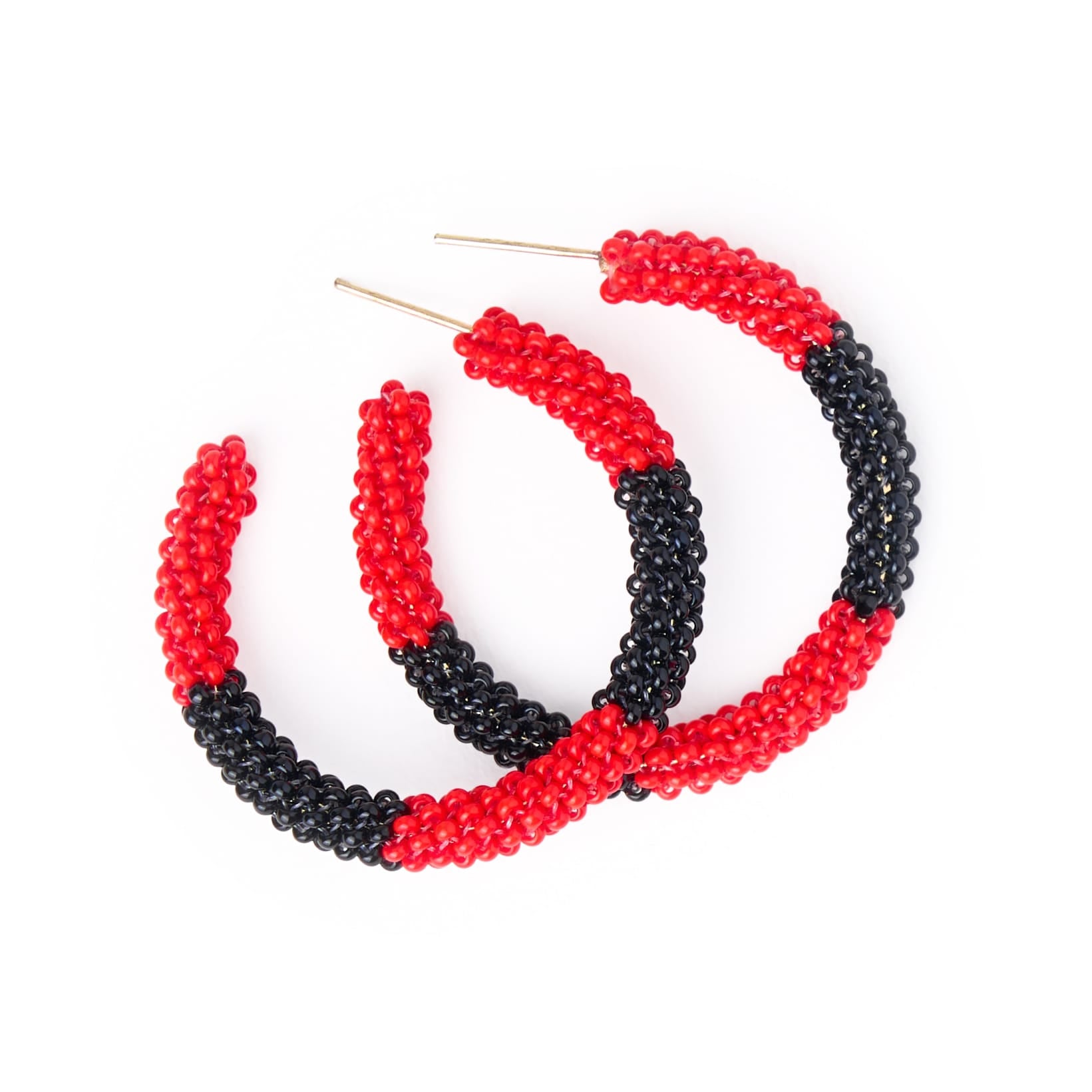 Game Day Beaded Color Block Hoop Earrings Red + Black Wholesale