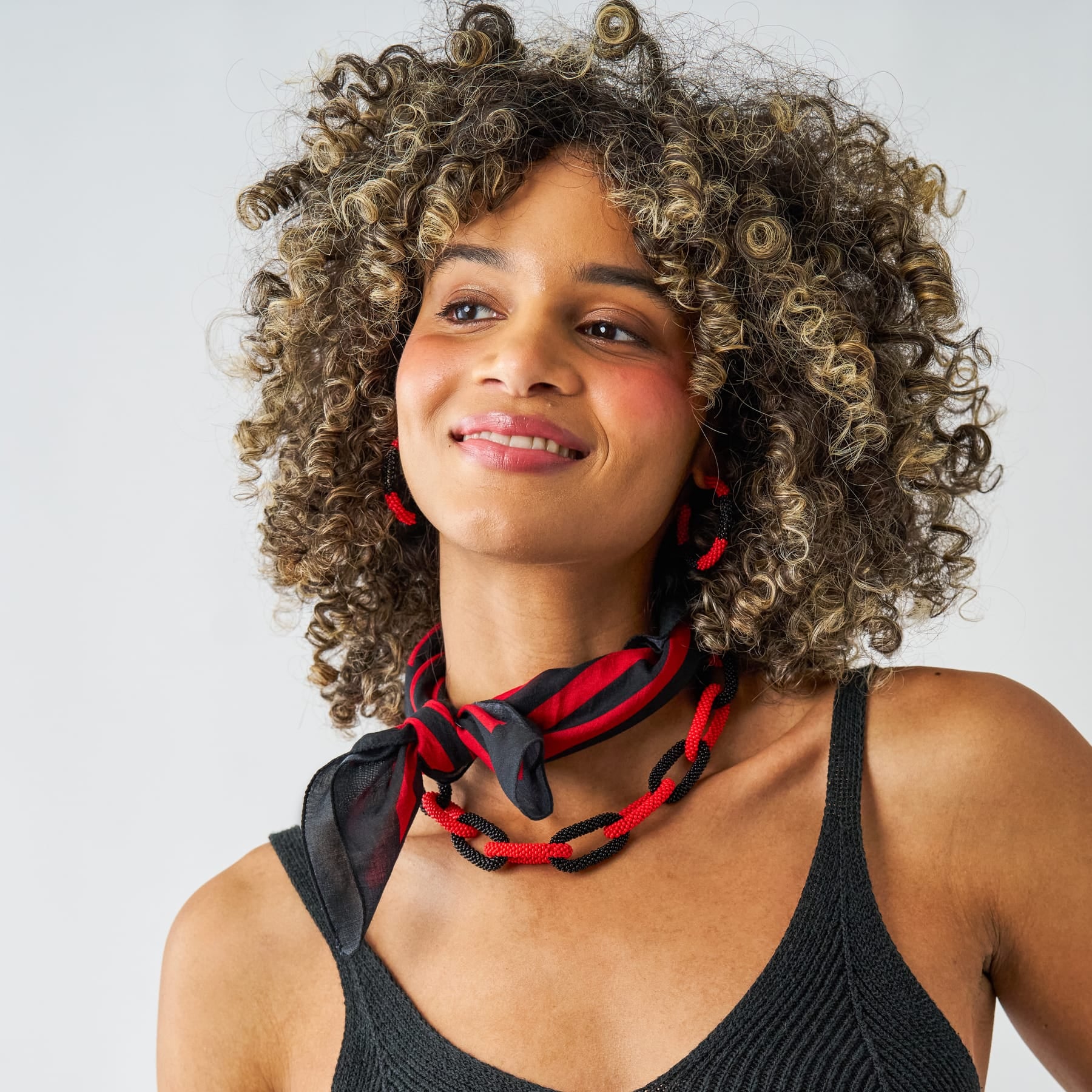 Game Day Beaded Color Block Hoop Earrings Red + Black Wholesale