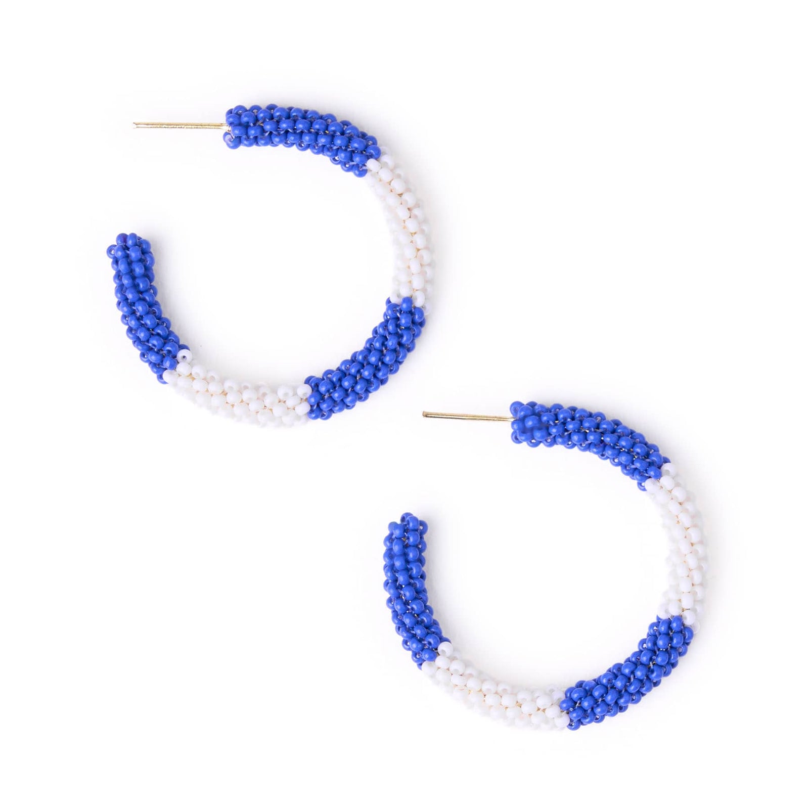 Game Day Beaded Color Block Hoop Earrings Blue + White Wholesale