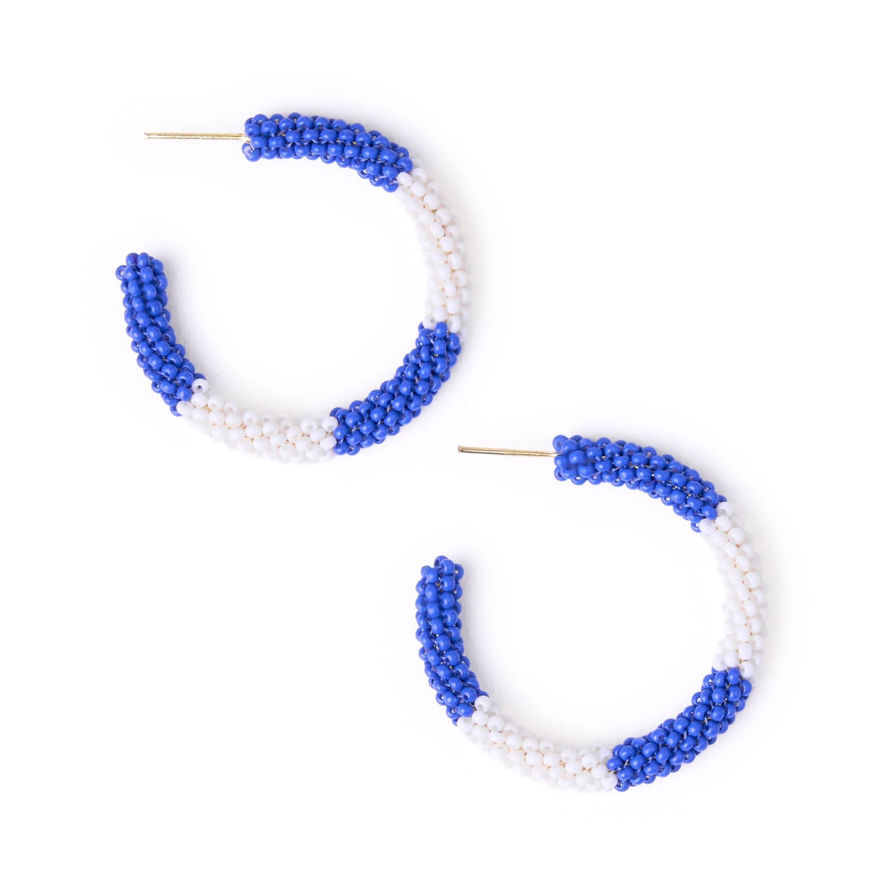 Game Day Beaded Color Block Hoop Earrings Blue + White Wholesale
