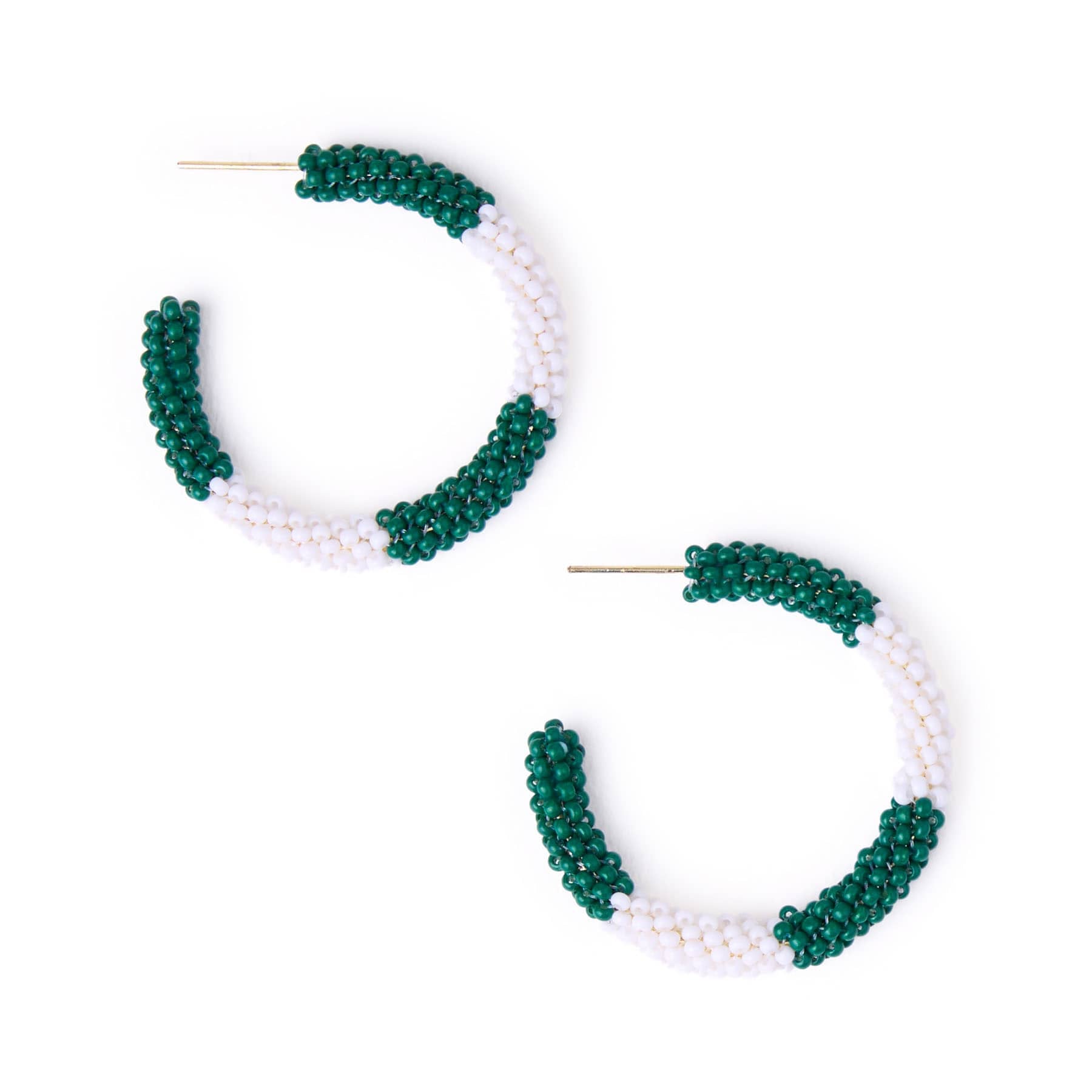 Game Day Beaded Color Block Hoop Earrings Green + White Wholesale
