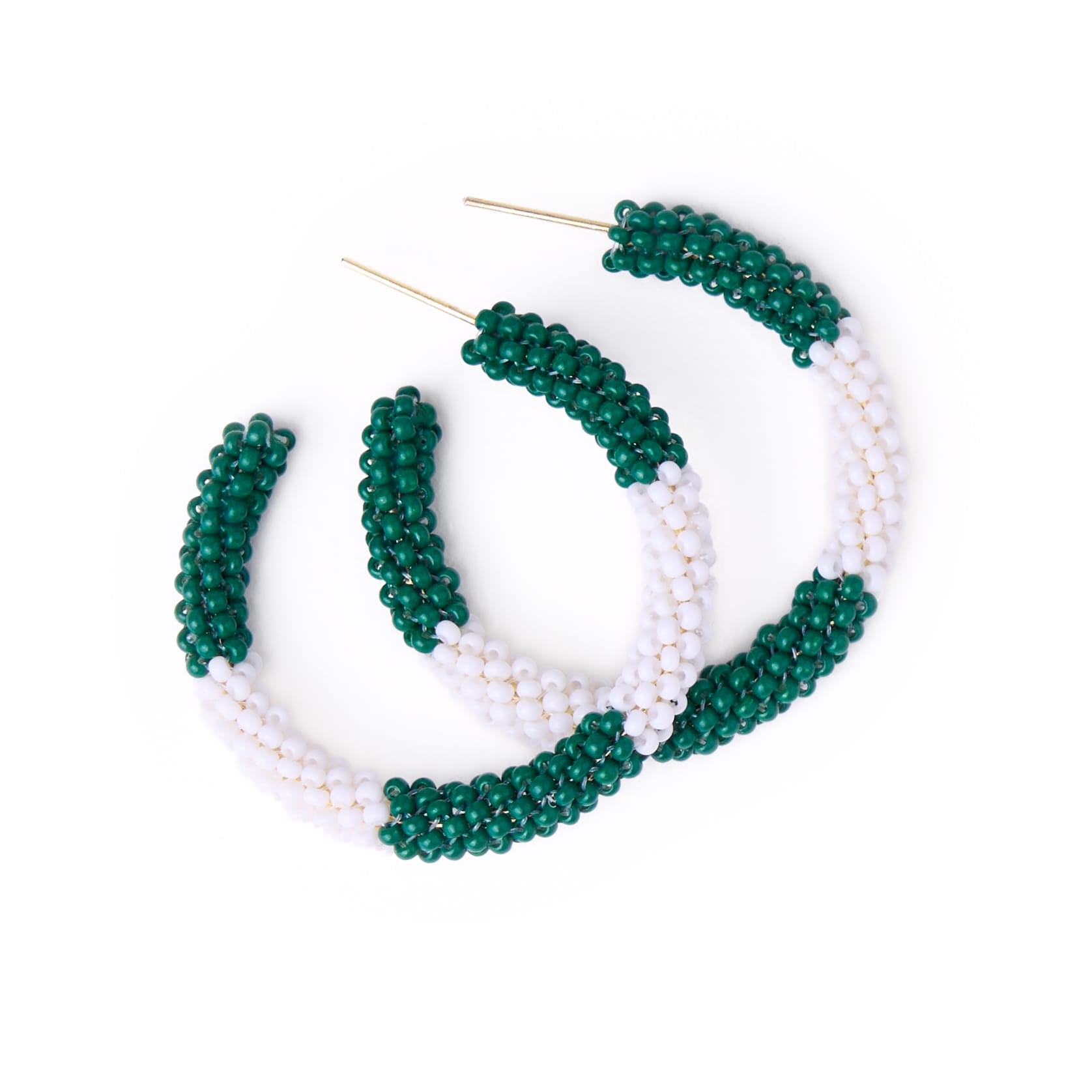 Game Day Beaded Color Block Hoop Earrings Green + White Wholesale