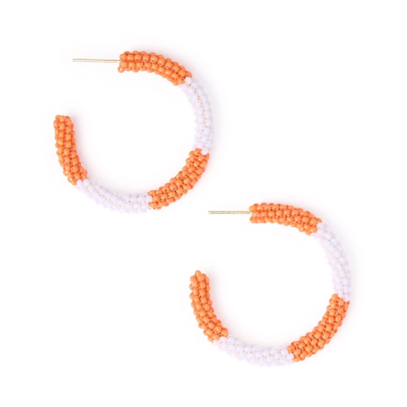 Game Day Beaded Color Block Hoop Earrings Orange + White Wholesale