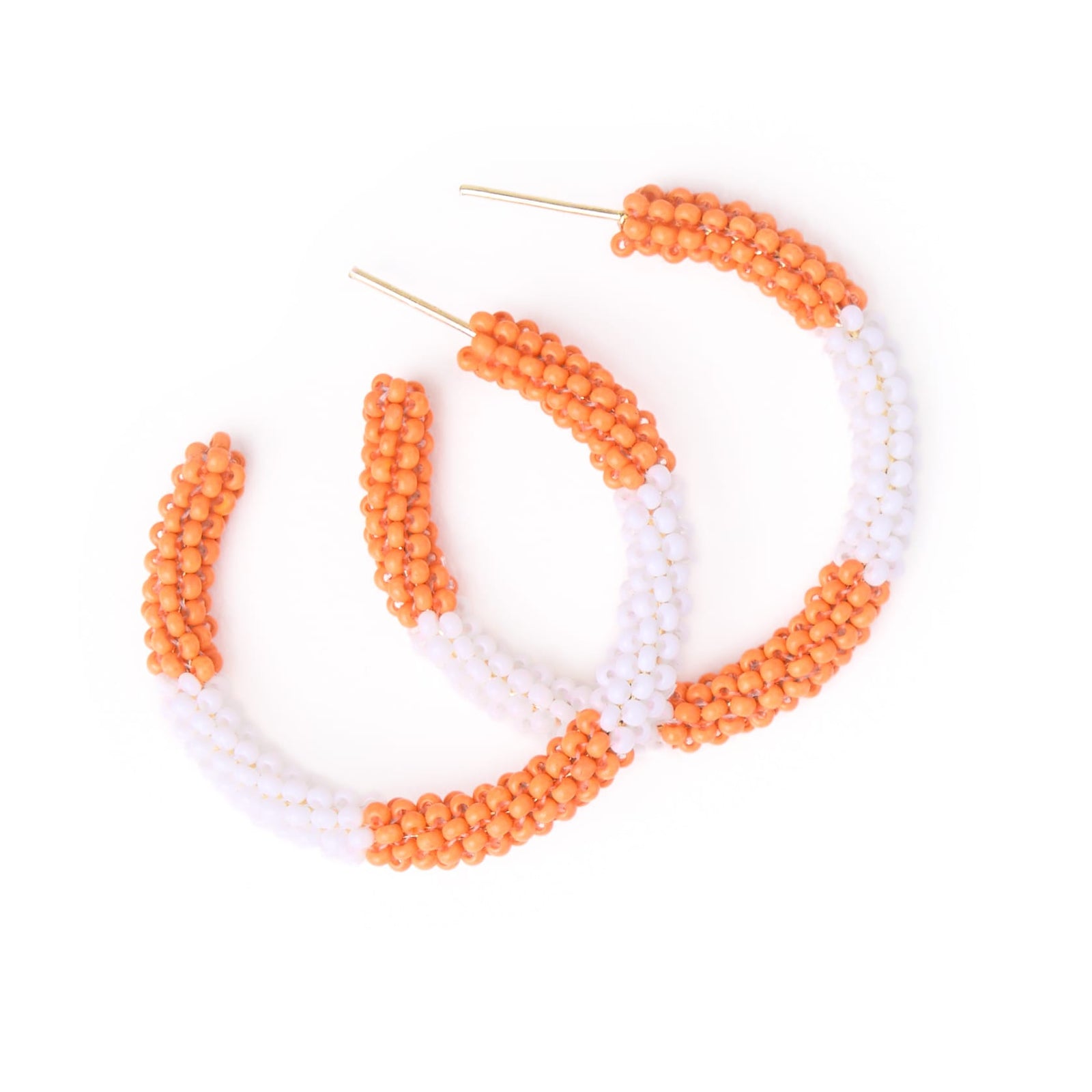 Game Day Beaded Color Block Hoop Earrings Orange + White Wholesale