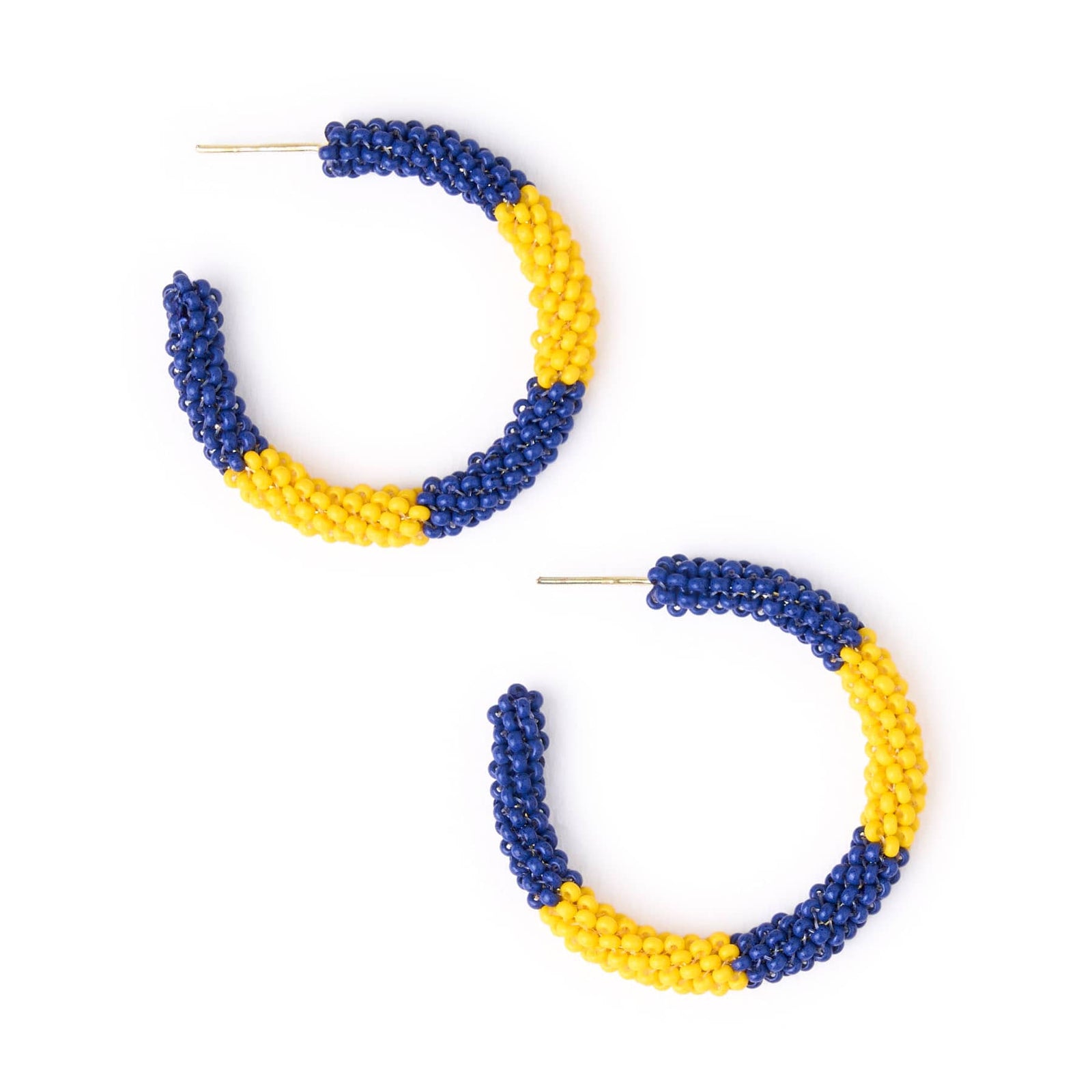 Game Day Beaded Color Block Hoop Earrings Yellow + Navy Wholesale