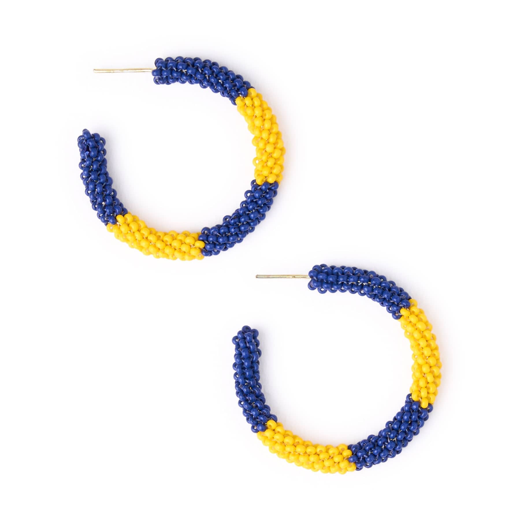 Game Day Beaded Color Block Hoop Earrings Yellow + Navy Wholesale
