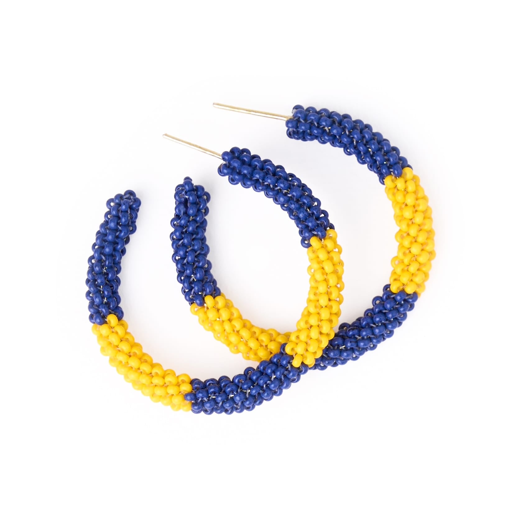 Game Day Beaded Color Block Hoop Earrings Yellow + Navy Wholesale
