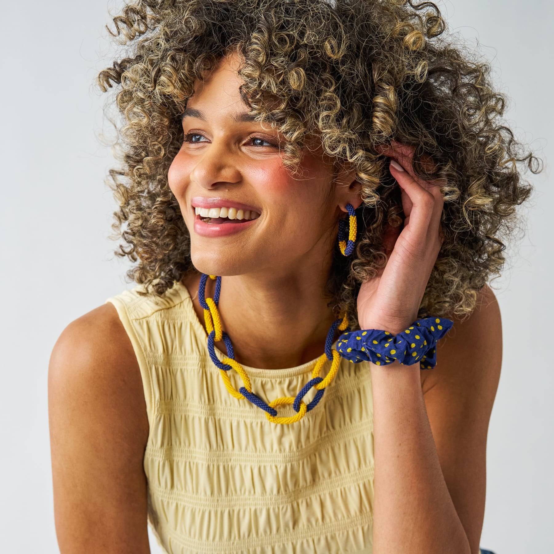 Game Day Beaded Color Block Hoop Earrings Yellow + Navy Wholesale