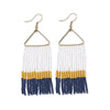 Whitney Color Block Stripe Beaded Fringe Earrings Yellow and Navy Wholesale
