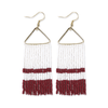 Whitney Three Stripe Beaded Fringe Earrings Crimson and White Wholesale