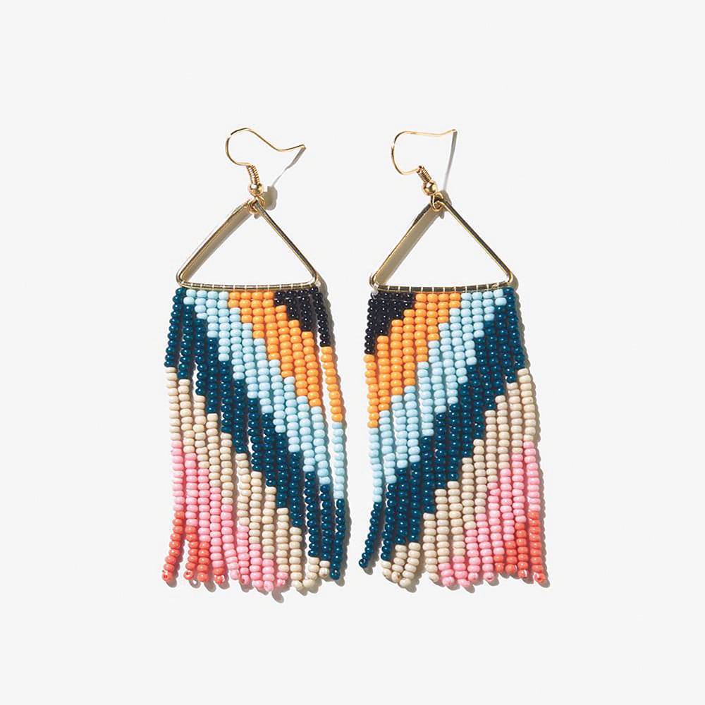 Whitney Diagonal Stripe Beaded Fringe Earrings Multicolor Wholesale