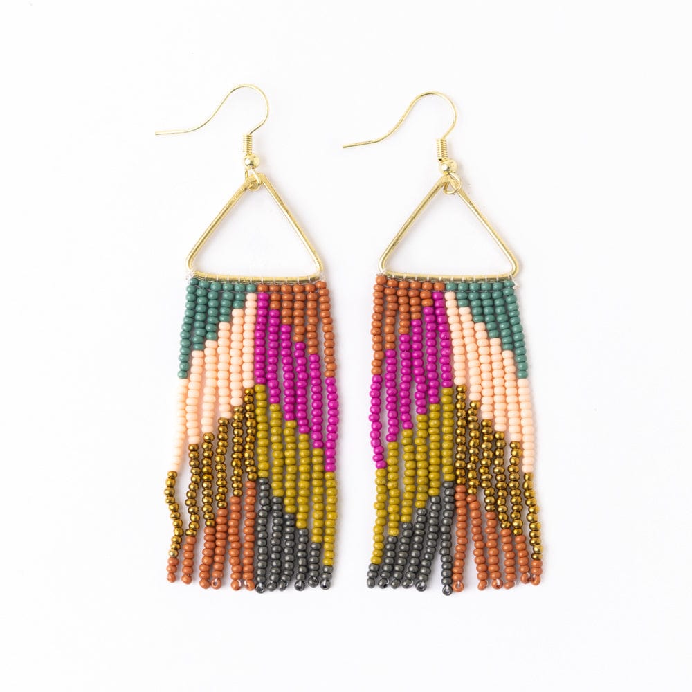 Whitney Chevron Beaded Fringe Earrings Muted Rainbow Wholesale