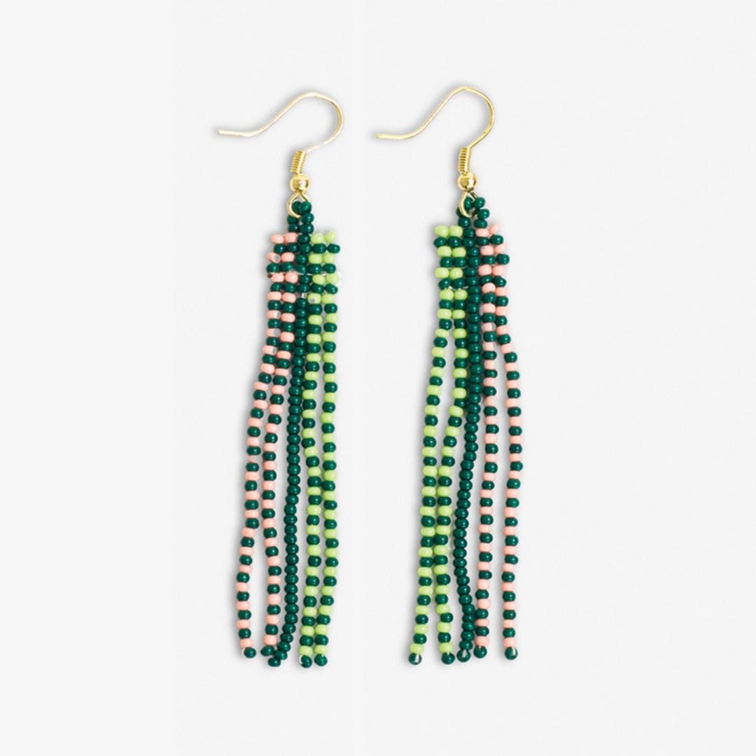 Melissa Speckled Border With Solid Middle Beaded Fringe Earrings Bright Emerald Wholesale