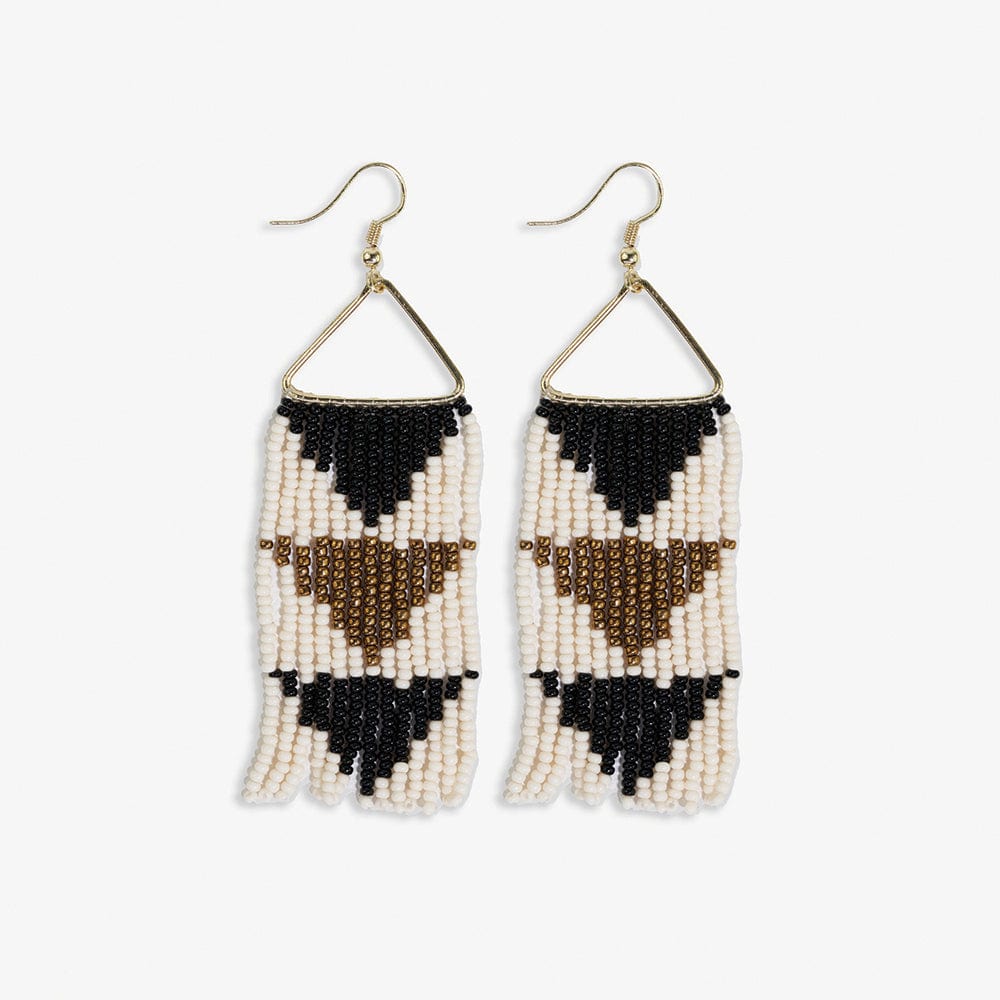 Whitney Flipped Triangle Beaded Fringe Earrings Black and White Wholesale