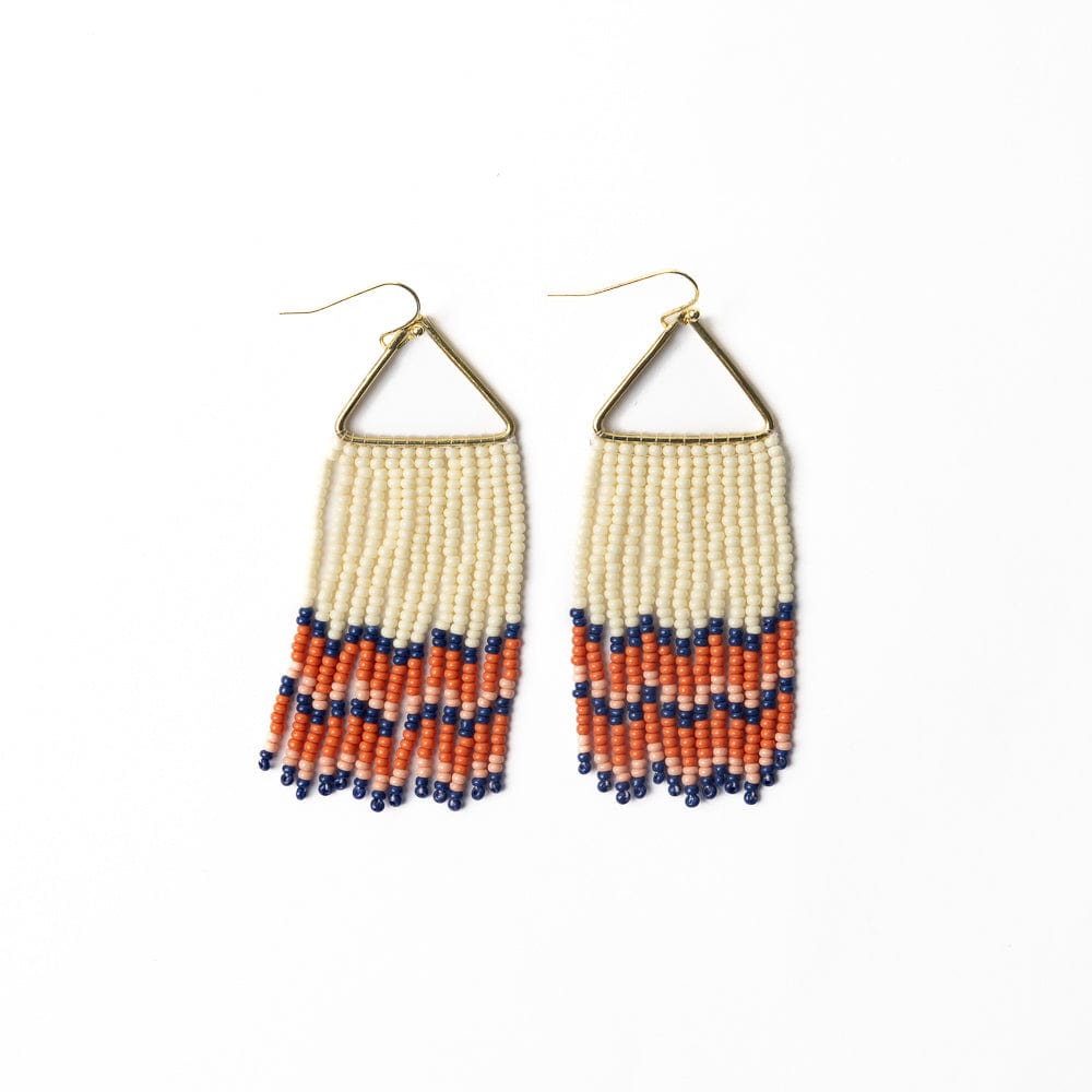 Whitney Scalloped Beaded Fringe Earrings Lapis Coral