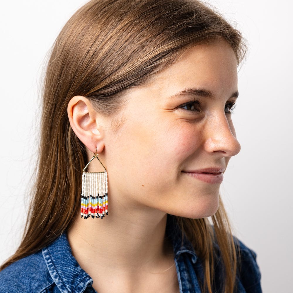 Whitney Scalloped Beaded Fringe Earrings Black/Lt. Blue