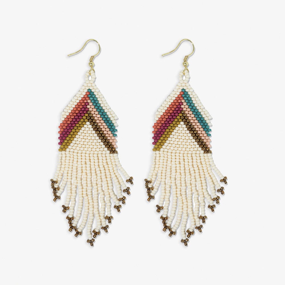 Elise Chevron Beaded Fringe Earrings Muted Rainbow Wholesale