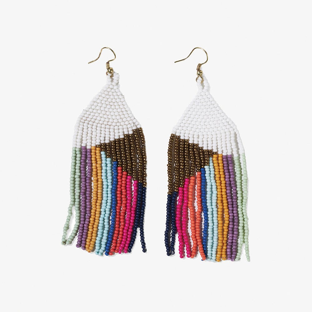 Elise Chevron Beaded Fringe Earrings White Rainbow Wholesale