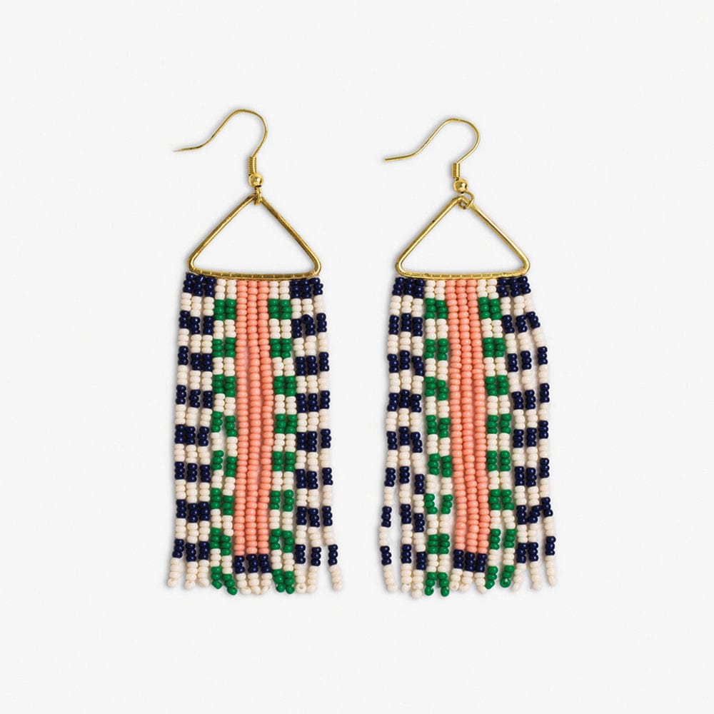 Brooke Two-Tone Checked Border Beaded Fringe Earrings St. Tropez Wholesale