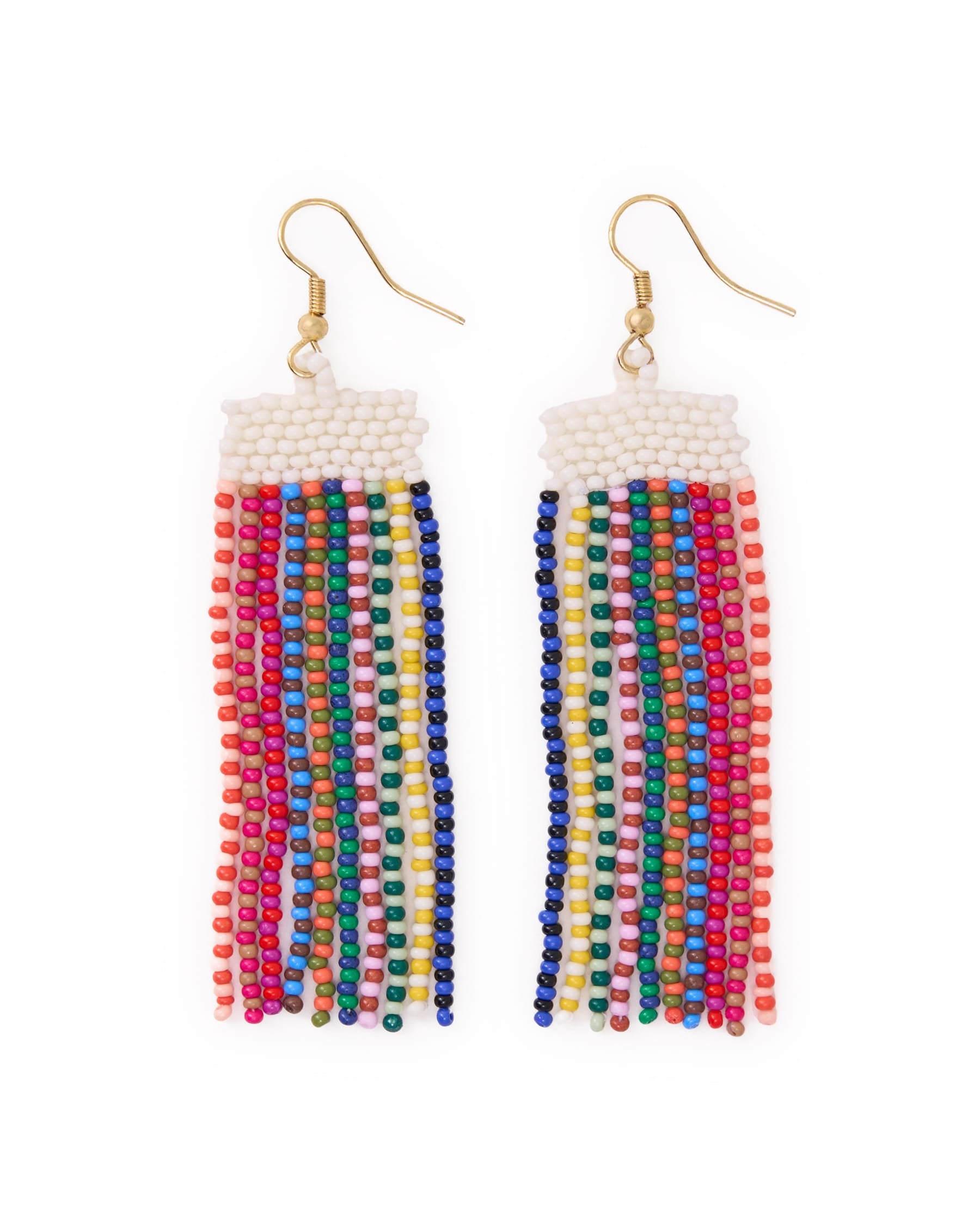 Adaline Alternating Two-Tone Strands Beaded Fringe Earrings Multicolor