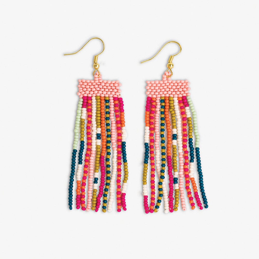 Adaline Mixed Patterns Beaded Fringe Earrings Rainbow Wholesale