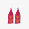 Lennon Two Color Triangles Beaded Fringe Earrings Hot Pink Wholesale